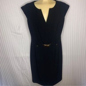 Calvin Klein Modern Essentials Gold Buckle Sheath Dress Black Size 10
